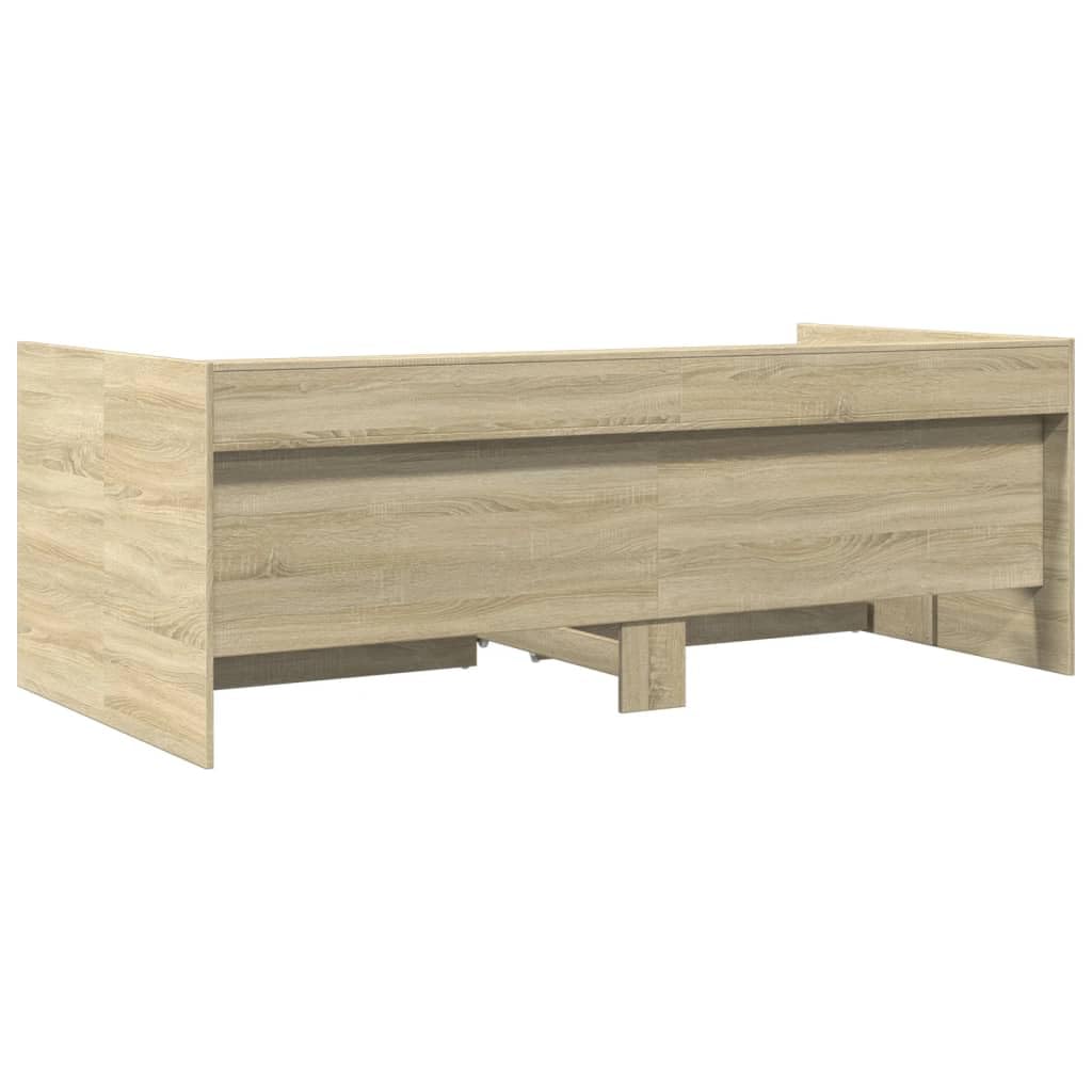 Łóżko dzienne z szufladami bez materaca, dąb Sonoma 90 x 190 cm, uniwersalna sofa do spania z 2 szufladami do przechowywania, wytrzymała sofa dzienna do pokoju gościnnego, pokoju
