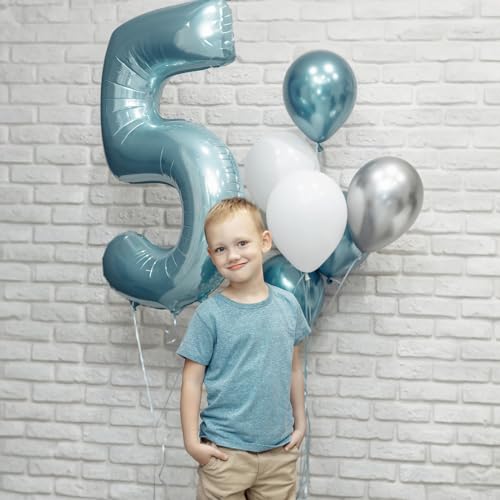Image of 40 Inch Pastel Blue Number Balloons, Giant Self Inflating Foil 5th Birthday Number Balloon for Boys, Baby Blue Balloons for Men Kids Birthday Party Decor Anniversary Party Decorations Supplies