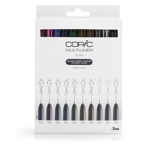 COPIC Multiliner Set "Colors", 10 Fineliner in verschiedenen Farben, Strichstärke 0,3 mm, Zeichen Stifte mit einer feinen Spitze und wasserbeständiger Pigmenttinte