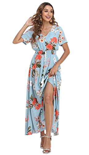 Image of VintageClothing Women's Floral Maxi Dresses Boho Button Up Split Summer Casual Long Dress Beach Party Dress