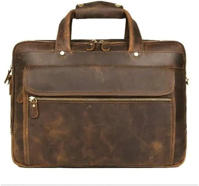 MaheTri Crazy Horse Leather Briefcase (Upto15.6) With Multiple Compartment | Genuine Handcrafted Laptop Bag | Vintage Buffalo Leather Office Bag | Adjustable Strap & Brass Buckle | Handmade Satchel