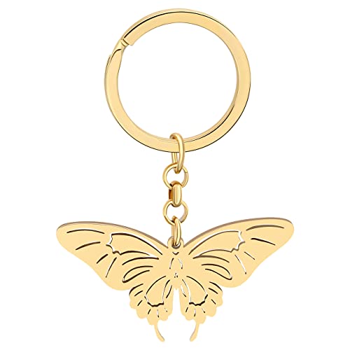 Porte-clés papillon en acier inoxydable plaqué or Porte-clés insectes porte-bonheur pour femmes et filles (Plaqué argent D)