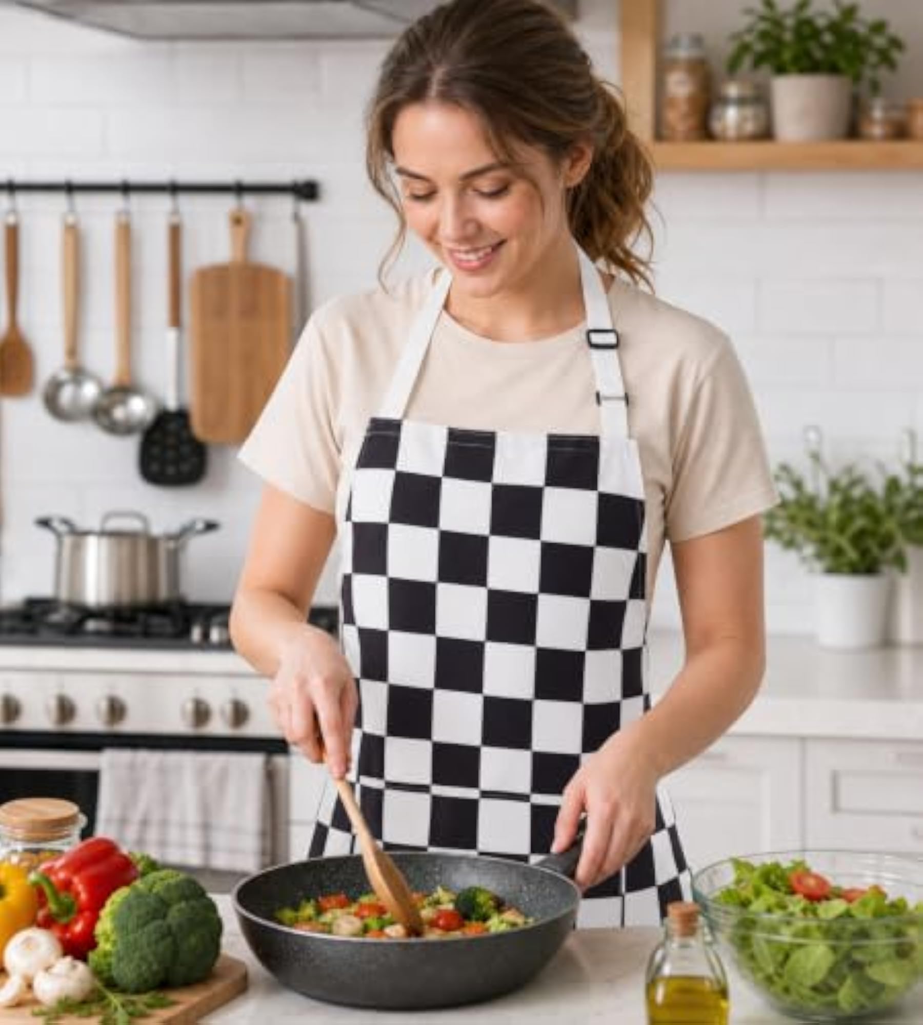 2 Pack Checkered Kitchen Apron Set for Cooking