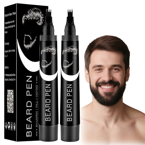 2pcs Beard Pencil Filler for Men Beard Pencil Filler with Fork Tip Waterproof Beard Pen Long Lasting Natural Looking Hair Filler Durable Beard and Eyebrow Filler Pen Easy Beard Pen Liner Black