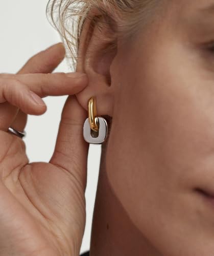 Convertible Chunky Hoop Earrings for Women Trendy: Paperclip Link Hoop Earrings Two-Tone Plated Geometric Drop/Dangle Huggie Hoop Earrings Hypoallergenic Lightweight Trendy Gold Jewelry4