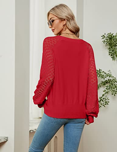 Image of BMJL Womens V Neck Sweaters Dressy Casual Winter Long Sleeve Tops Knit Puff Sleeve Pullover