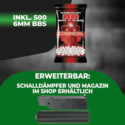 Fritz-Cell Set Softair Federdruck Airsoft Pistole Waffe 0,5 Joule 6 mm inkl. 500 Premium BB's 0,20g Munition (FC6)
