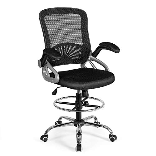 Giantex Mesh Drafting Chair Adjustable Height with Lumbar Support, Ergonomic Computer Chair w/Flip