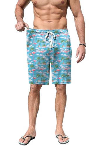Image of Ekouaer Men's Pajama Shorts Soft Sleepwear Bottoms Elastic Waistband Loungewear Breathable Men Shorts with Pockets
