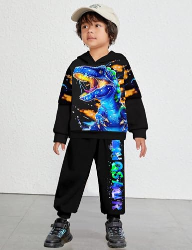 Image of Toddler Boy Clothes Dinosaur Printed Hoodies Toddler Clothes for Boys Long Sleeve Sweatpants Set T-Rex Outfits 3-7t