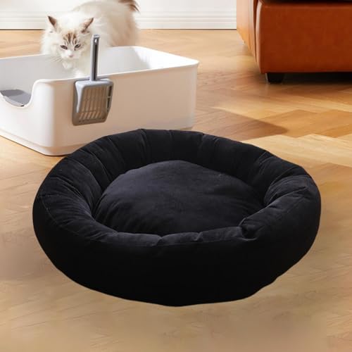 Panier pour chat et tapis de couchage lavable en forme de beignet noir L - 5