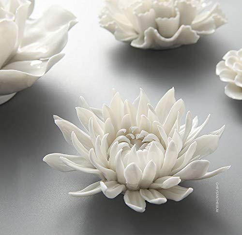 Alycaso Ceramic Flower Wall Décor Artificial 3D Flower Wall Art For Living Room Home Hallway Bedroom Kitchen Farmhouse Bathroom Dining Room, White, F1, 6.29 Inch #TOP5