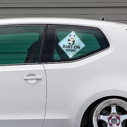 Image of 2PCS Panda Baby On Board Sticker for Cars, Cute Kids in Car Suction Cup Sign for Car Window Bumper Truck Auto Warning Decals (Suction Cup, Blue)
