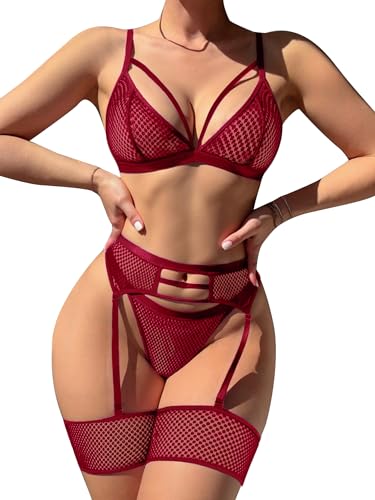 Image of popiv Women's Sexy Lingerie Set with Garter Belt Matching Bra and Panty Lingeries Sets 4 Piece