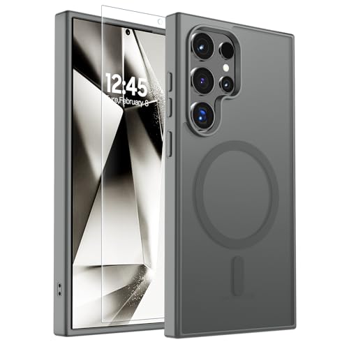 Image of SUPFINE Magnetic for Samsung Galaxy S24 Ultra Case with Screen Protector, (Built-in Magnets) (Military Grade Drop Protection) Slim Translucent Shockproof Phone Case,Titanium Gray