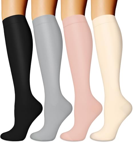 Compression Socks for Women & Men Circulation (4 Pairs) 15-20 mmHg is Best Support for Nurses Running Hiking Travel