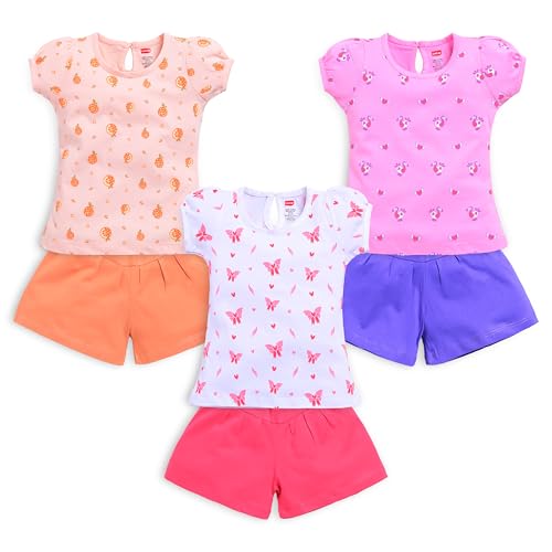 Image of LuvLap Baby Girls Regular Fit 100% Cotton Half Sleeves Girls Top CoSets Pack of 3