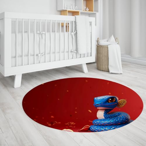 Tapis rond serpent bleu antidérapant pour sécuriser le sol de la chambre - 4