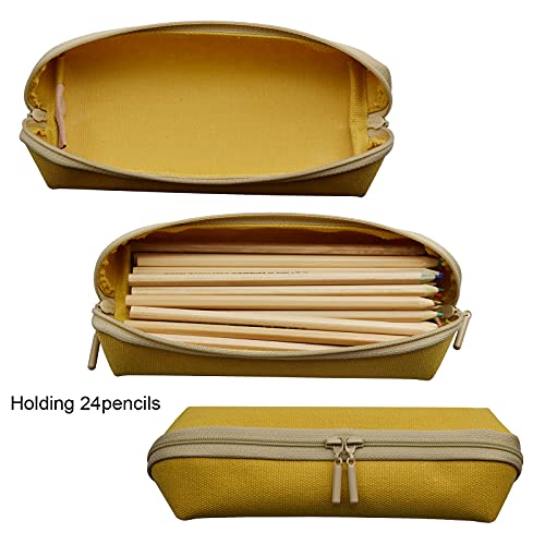 Enyuwlcm Canvas Stationery Stylish Small Pencil Pouch And Slim Pencil Case With 2 Zippers 1 Pack Yellow #TOP3