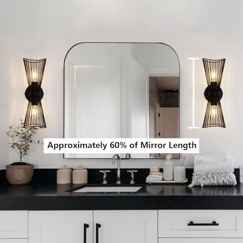 Image of Black 2-Light Vanity Wall Sconce Farmhouse Light Fixtures Over Mirror Modern Up and Down Sconces Large Wall Light Hardwired Wall Lamp for Hallway Bedroom Kitchen Bathroom