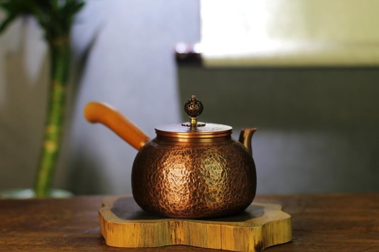 Kunwu Hervidor de cobre hecho a mano con mango lateral pequeña tetera de cobre Hervidor de cocina Tetera 0.059 in de espesor 100% cobre puro hecho a