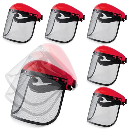 Amylove 2 Pcs Safety Face Shield with Mesh Weed Whacking Face Shield Masks Chainsaw Gardening Weed Mover Protection (Red)
