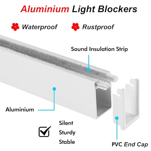 Tiras de bloqueo de luz en U con rieles laterales de aluminio de alta resistencia, pack de 2 4