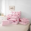 Erosebridal Pink Axolotl Bed in A Bag Twin Size,Cute Axolotl Strawberry Printed Bedding Set Kawaii Aesthetic Ocean Animal Comforter Sets with Sheets for Kids Girls Beach Coastal Romance Bed Sets #4