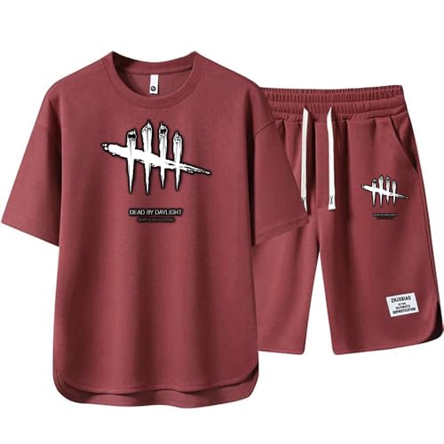SIDHU T-Shirt E Pantaloncini da Uomo Dead Daylight Stampati, Set Estivo Leggero da 2 Pezzi, Tuta da Jogging, Abbigliamento Sportivo Casual da Uomo per Tutti I Giorni,Red-XL