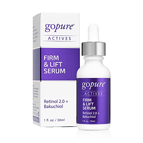 goPure ACTIVES Retinol Serum for Face - Anti Aging Serum, Face Serum, Eye Serum with Clinically Proven Bakuchiol Oil - Pore Minimizer Facial Serum and Dark Spot Remover for Face - 1oz