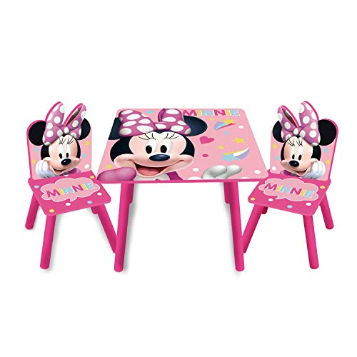 ARDITEX - Set de Mesa y 2 Sillas Infantiles de Madera - 50x50x44 cm y 26,5x26,5x50 cm - Ideal para Jugar, Pintar y Hacer Manualidades - Licencia Oficial Minnie Mouse