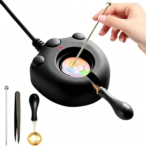 Electric Wax Seal Stamp Warmer Black Electrice Sealing Stamp Warmer Melter for Melting Wax Seal Beads Sticks with Spoon Stirring to Do DIY Craft (Black)