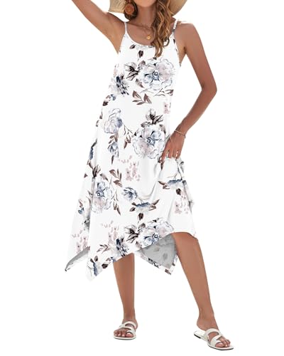 Image of AUSELILY Women's Summer Dresses 2026 Casual Sleeveless Spaghetti Strap Sundress Asymmetrical Midi Dress with Pockets