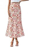 Picture of BTFBM Satin Skirts for Women 2025 Fall High Waisted A-Line Leopard Print Cocktail Wedding Long Silk Summer Midi Skirt(Floral White Red, Large)