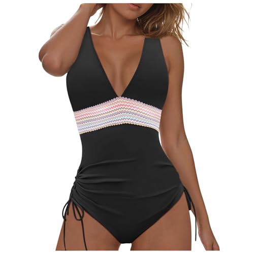 Trajes de baño para mujer, traje de baño, traje de baño, adelgazante, bloque de colores, cordón de ajuste, traje de baño, traje de baño de una pieza para mujer, Le Noir, L