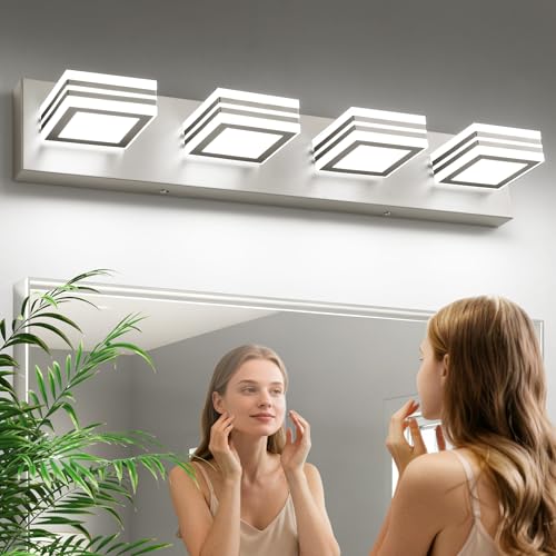 Image of SOLFART Bathroom Vanity Light Over Mirror - 4 Light Led Vanity Light Fixture 26inch Matt Lights for Medicine Cabinet