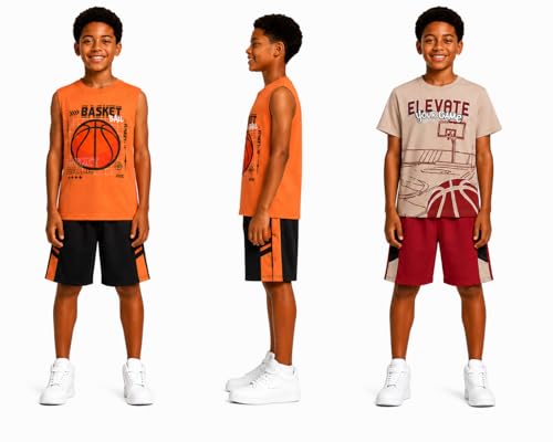 Image of Pro Athlete Boys Short Sets - 4 Piece Performance Graphic Tees and Tank Tops with Matching Boys Athletic Shorts (Sizes: 8-16)