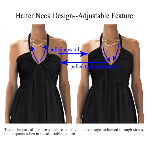 Maxi Dresses for Women 2025 Sexy Halter V Neck Backless Smocked High Waisted A Line Beach Vacation Sundress 6