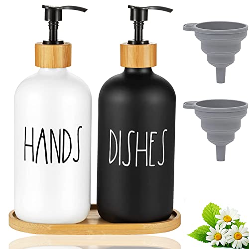 Distributeur de Savon en Verre,2 Pièces Distributeur Savon de Cuisine 500 ML Distributeur Liquide Vaisselle,Rechargeable Bouteille de Lotion pour Salle de Bains,Cuisine,Shampoing,Détergent à Vaisselle Cover