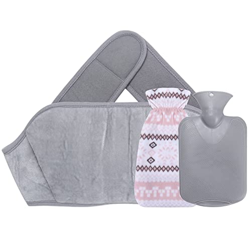 Wärmflasche 1L, Wärmflasche Gürtel mit Bezug, 3 in 1 Wärmflaschen Wärmbeutel Weiche Plüsch Abdeckung für Schmerzlinderung Hals, Nacken Schulter Rücken Beine Hande Taillenwärmer(Streifen Bezug) Cover