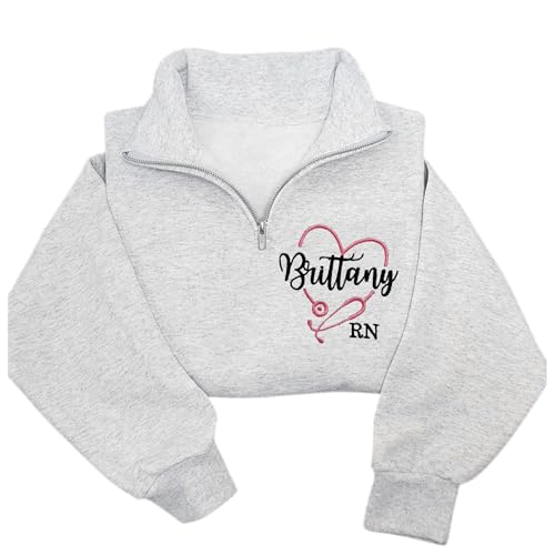 NANI Personalized Nurse Quater Zip Embroidered Sweatshirt, Custom RN CNA ICU MSN, Graduation For Nurse