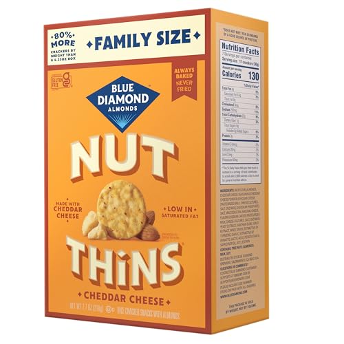 Image of Blue Diamond Almonds Nut-Thins Gluten Free Cracker Crisps, Cheddar Cheese, Family Size, 7.7 oz (Pack of 6)