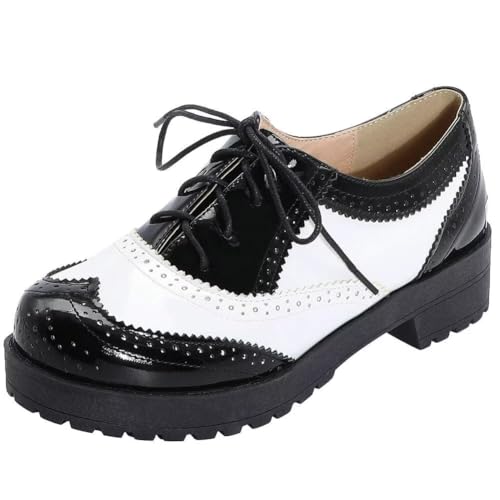 Image of Agodor Women's Lace up Wingtip Oxford Shoes Chunky Heel Platform Vintage Round Toe Brogue Shoes