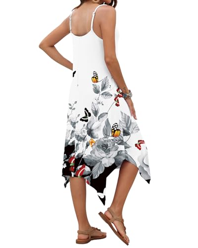 Image of AUSELILY Women's Summer Dresses 2026 Casual Sleeveless Spaghetti Strap Sundress Asymmetrical Midi Dress with Pockets