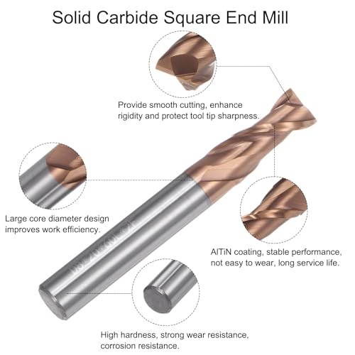 Image of uxcell 2pcs 8mm Dia 8mm Shank Square Nose End Mill 2 Flutes HRC55 Carbide AlTiN Coated CNC Router Bits Cutter Tools for End Milling CNC Machining
