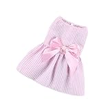 【Rainbow Nexus】選べるカラーとサイズ 犬用ワンピース レッドチェック柄 ボーダー柄 いちご柄リボン付きドレス｜可愛いペットウェア 夏用 涼しい 通気性◎ 小型犬用 洗える おしゃれドッグウェア 女の子用 (ピンクピンク, S)