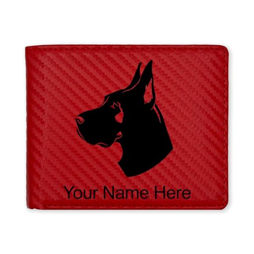 LaserGram Faux Leather Bi-Fold Wallet, Great Dane Dog, Personalized Engraving Included (Carbon Fiber Red)