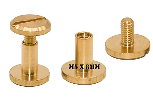 15PACK Brass Chicago Screws Rivets Bookbinding Stud Screws Nail Rivet Flat Head Screwing Fasteners Screw Posts Chicago Screw DIY Purse Collar Belt Shoes Case Jean Leather D10 (Height 8mm, Gold)