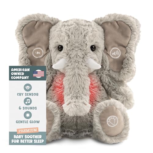Image of Gemma Joy Baby Sleep Soother Elephant 11 Inch – Cry Activated Heartbeat Stuffed Animal, Rechargeable Crib Soother with White Noise, Shush, Lullabies and Night Light – Newborn Baby Gift