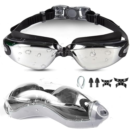 Moseem Schwimmbrille, Schwimmbrille für Erwachsene, Herren, Damen, Anti-Beschlag-Schwimmbrille mit UV-Schutz, klare Sicht, mit Aufbewahrungsetui, Nasenclip und Ohrstöpsel